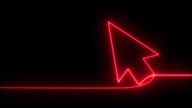 Glowing neon line mouse cursor arrow icon animation on black background. Minimal futuristic pointer symbol ideal for user interface, web navigation, click action, digital interaction, technology
