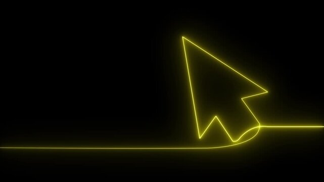 Glowing neon line mouse cursor arrow icon animation on black background. Minimal futuristic pointer symbol ideal for user interface, web navigation, click action, digital interaction, technology