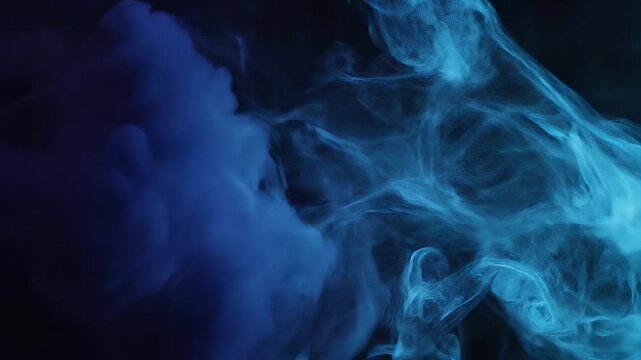 Abstract Blue Smoke Swirls Against Dark Background, Artistic Visuals.