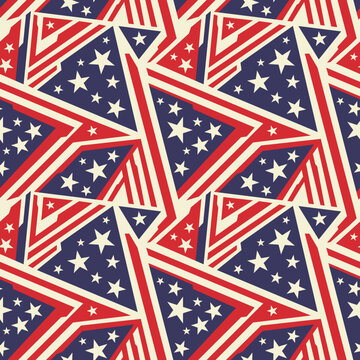 Retro Patriotic Star Pattern in Red, White, and Blue with Bold Geometric Shapes