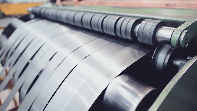 Rolled steel. Stack of rolls, cold rolled steel coils in action. Galvanized steel sheet and rusted edge. Cold rolled steel coils. Drum turns sheets into production. Industrial