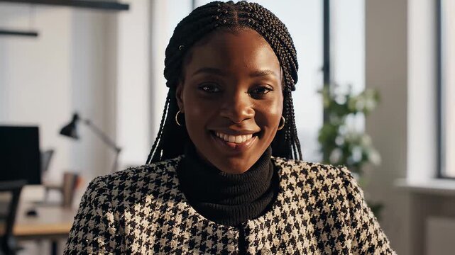 Woman in office with braided hair