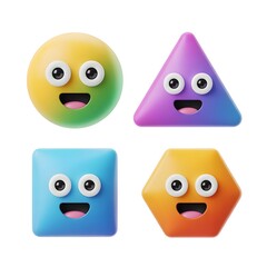 3D Cute Geometric Shape Characters with Smiling Faces for Kids Education