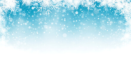 Snowflakes falling gently on winter background with blue gradient