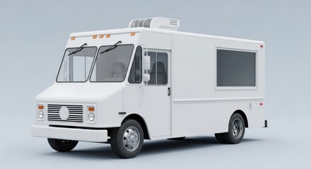 A clean, empty white food truck ready for mobile service and delivery operations