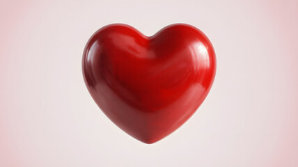 Fototapeta premium A shiny red heart on a soft pink and white gradient background