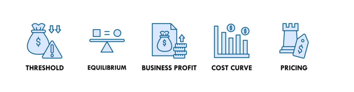 Break Even Point banner web icon illustration concept with icon of threshold, equilibrium, business profit, cost curve, pricing