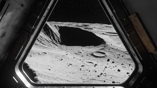 Moon surface view from spacecraft window