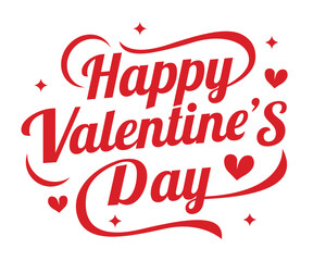 Happy valentine&rsquo;s day elegant red hand lettering typography with decorative hearts on white background