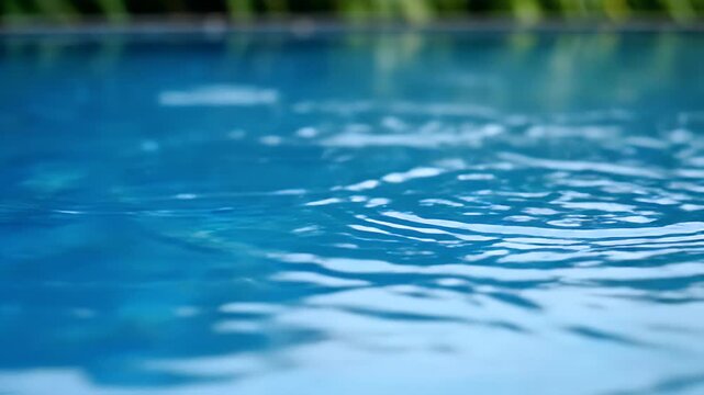Close-up of water surface with ripples and raindrops creating patterns.