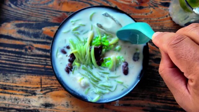 Authentic Malaysian Cendol Pulut Dessert Scene