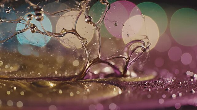 Abstract water droplets and bokeh lights create a beautiful background.