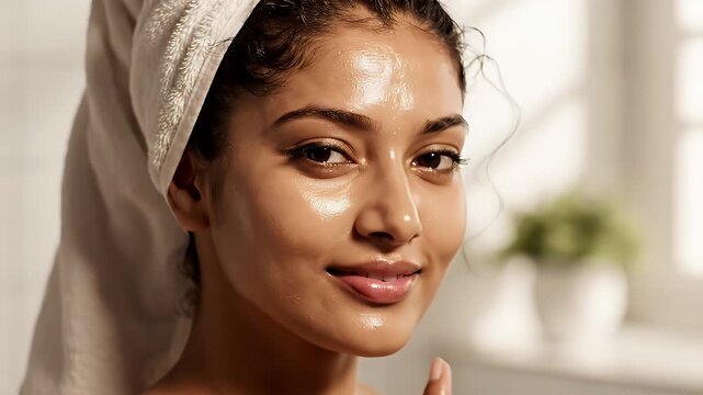 Beautiful woman with radiant skin after a refreshing skincare routine.