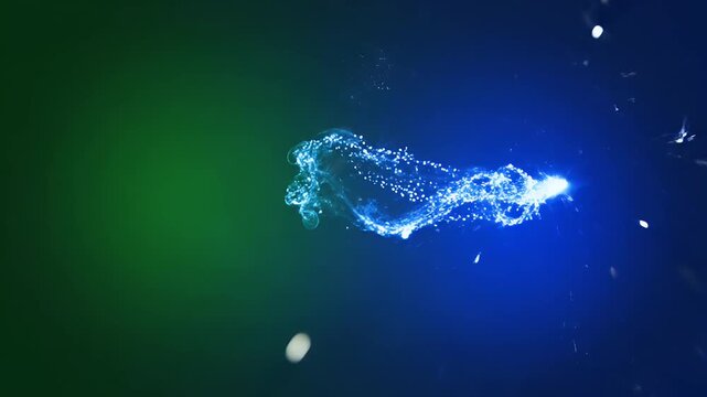 Abstract energy burst with glowing particles and dynamic light effects.