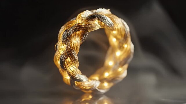 Glowing golden wreath with lights, perfect for holiday decorations and festive celebrations.