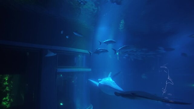 Ocean Sunfish Swimming in a Large Aquarium Tank in Japan
