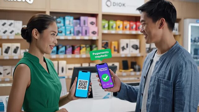 Two people exchanging QR codes on smartphones