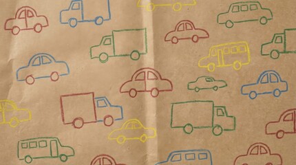 Cute Toy Cars and Trucks Crayon Sketch Pattern