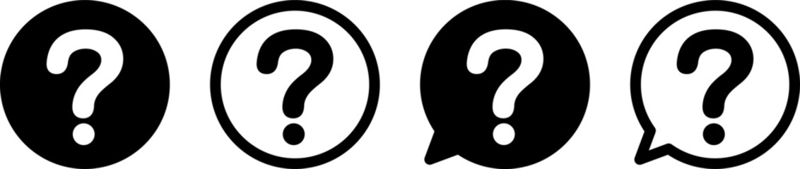 はてなマークのアイコンセット ヘルプ・質問・FAQシンボル モノクロ ベクター素材 Question Mark Icon Set Help FAQ Symbol Monochrome Vector
