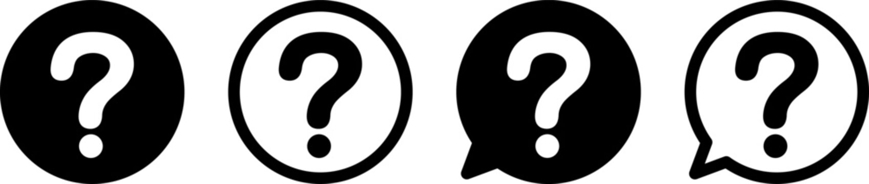 はてなマークのアイコンセット ヘルプ・質問・FAQシンボル モノクロ ベクター素材 Question Mark Icon Set Help FAQ Symbol Monochrome Vector
