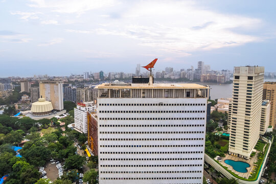 Air india head quarters building in Mumbai cityscape from above.