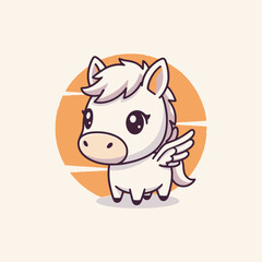 Naklejka premium Cute cartoon pegasus with wings and fluffy mane.