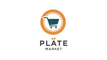 Fototapeta premium Plate Market Shopping Cart Logo Design.