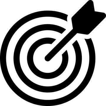 当たりアイコン。矢。的。（icon of arrow hitting target. Bulls eye icon silhouette abstract design.）
