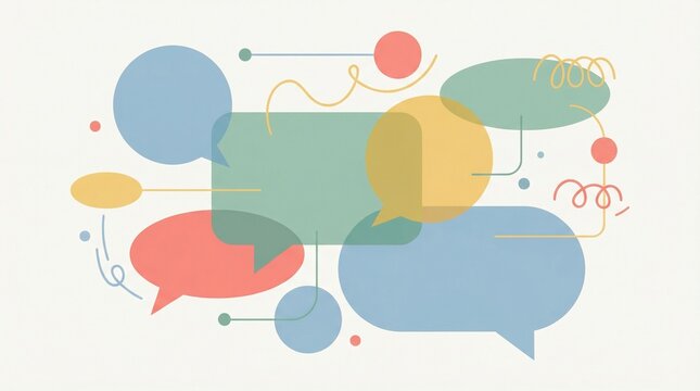 Abstract Communication Network with Colorful Speech Bubbles and Connecting Lines