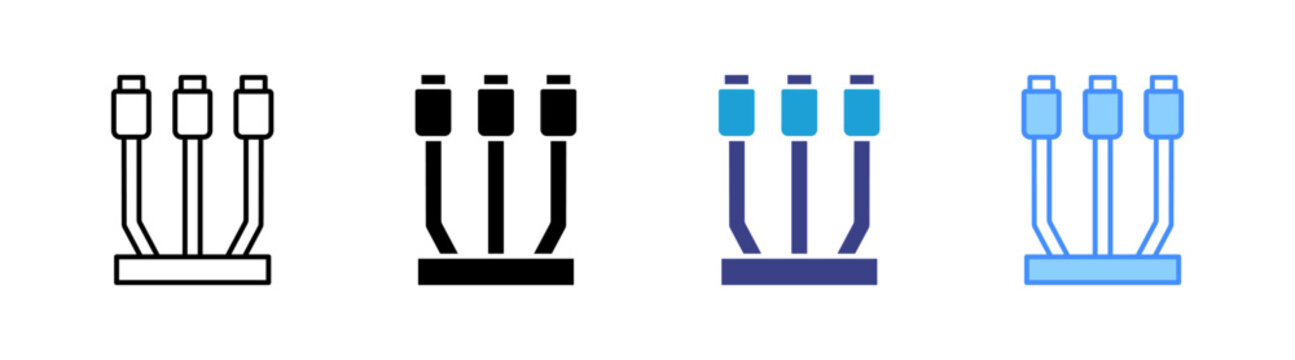 Cable icon set multiple style collection