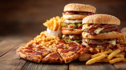 a pile of fast food