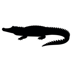 Fototapeta premium Black silhouette of an alligator side view with a transparent background
