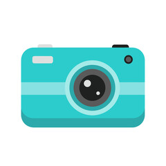 Retro Turquoise Digital Camera Icon with Lens and Flash