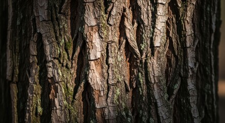Detailed brown tree bark texture, shadowed & layered