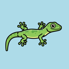 Obraz premium Cartoon Green Gecko on Blue Background