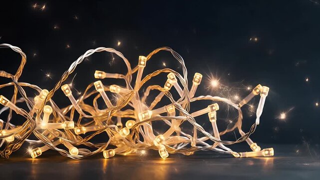 Twinkling Christmas Lights Illuminate Dark Background with Festive Glow.