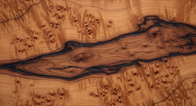 Wood grain pattern, dark fissure, swirling texture detail