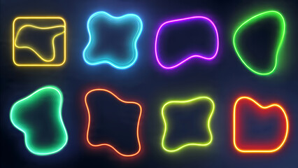 Neon Shapes and Colors on Dark Background.