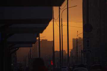 sunset over the city in Russia