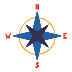 Wind rose, compass star isolated on transparent background. Hand drawn flat vector illustration. Kids nautical print, design element, clip art. Map element, cardinal directions, heraldic symbol © Maria Skrigan