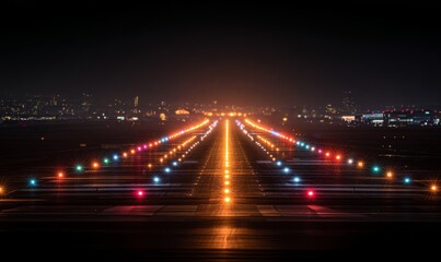 Obraz premium Nighttime Runway Guidance Lights in High Clarity with Illuminated Pathway