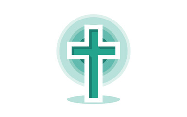 Obraz premium A minimalist vector graphic of a teal cross with a white outline on a circular teal background