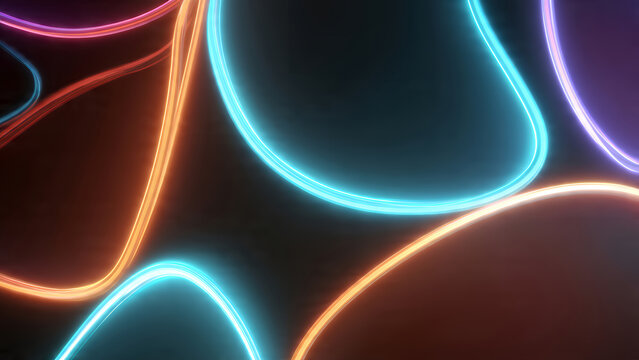 Vibrant Neon Shapes on Dark Background.