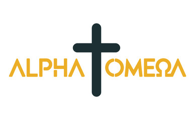 Obraz premium A minimalist vector graphic of a cross symbol with Greek text