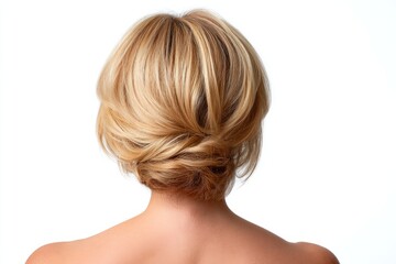 Fototapeta premium Vintage Hairstyle Back View of Beautiful Woman Isolated on White Background