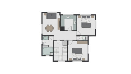Modern Apartment Floor Plan with Two Bedrooms and Open Living Space