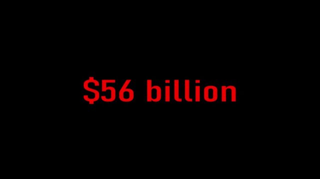 countdown "$ .Bold red text displaying the monetary figure thirty three billion dollars prominently centered against a stark black background representing financial significance or a large sum of 