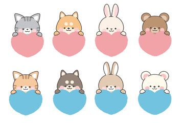 ハートの上から顔を出す動物　セット