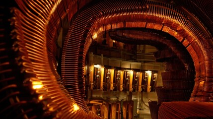 Obraz premium Intricate Arrangement of Copper Heat Exchanger Tubes in Industrial Machinery