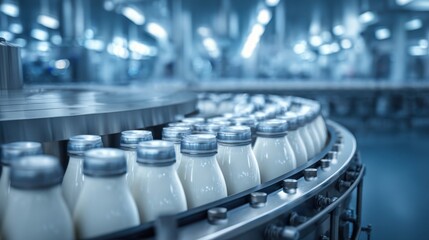 Obraz premium Cooling system keeping fresh milk at low temperature modern technology on blurred background